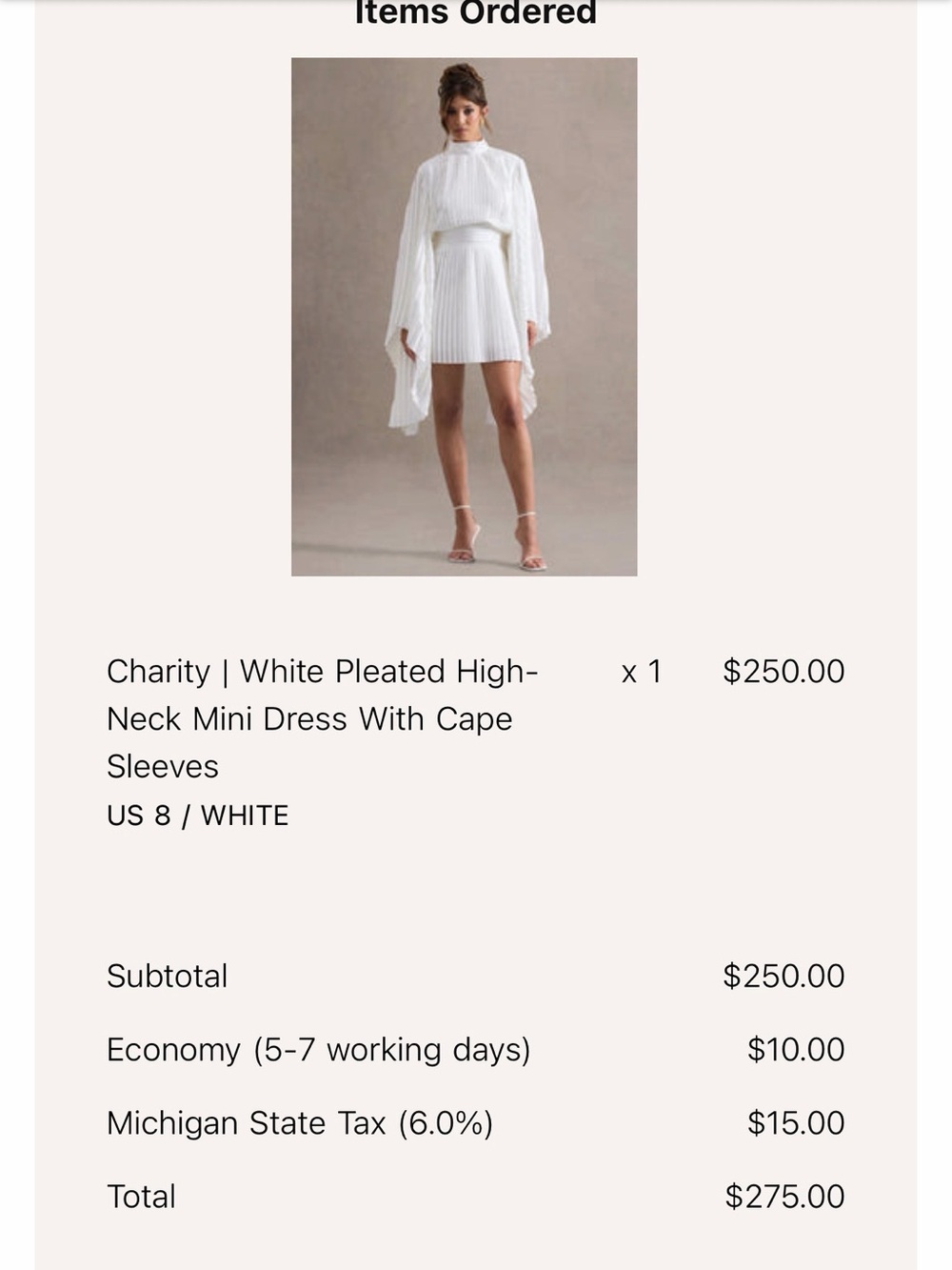 White Pleated High-Neck Mini Dress with Cape Sleeves - Picture 4 of 4